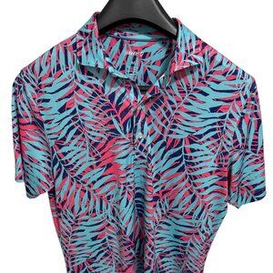 Johnnie-O Mermaid Pattern Men’s Polo Shirt Size Medium Short Sleeve Light Blue